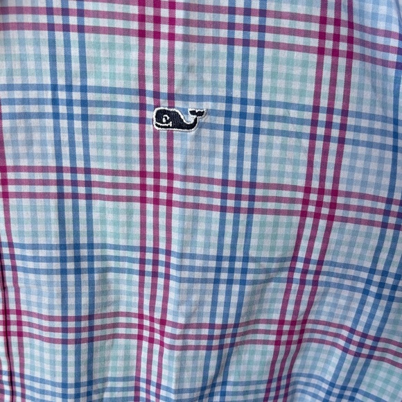 Vineyard Vines mens whale shirt 100% cotton Blue pink Plaid button down Shirt XL - Picture 4 of 7